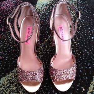 Betsy Johnson cute, glittery, chunky heel booties.